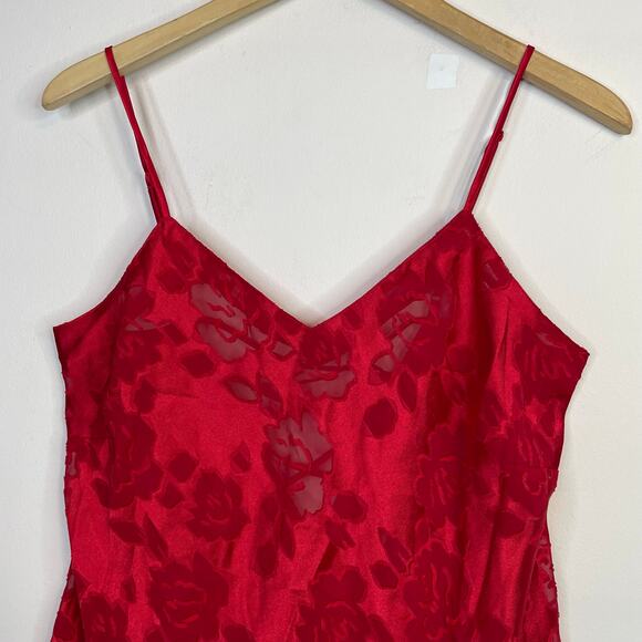 Victorias Secret Vintage Gold Label Red Burnout Floral Satin Bow Slip Dress L - Picture 3 of 9
